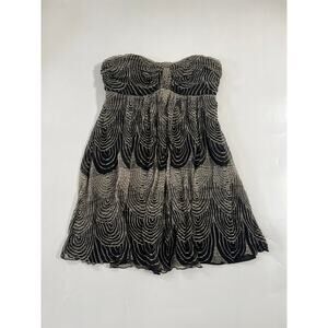 Express Strapless Flowy Mini Silk Dress Womens 6 Black Y2K Boho Festival Whimsy